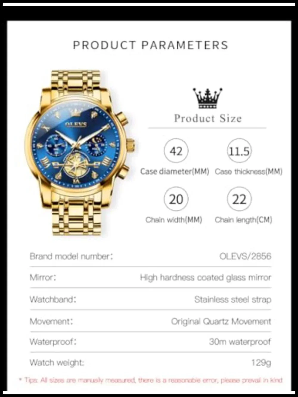 Luxury Waterproof Big Face Stainless Steel Multifunction Mens Watch